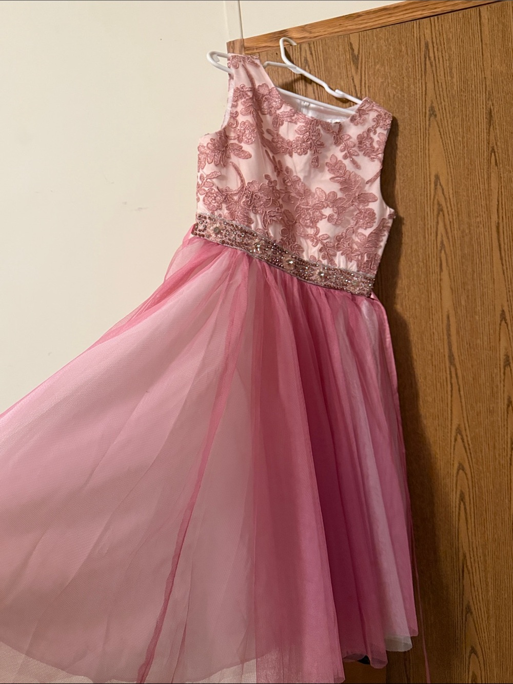 Rare Editions Pink Embroidered Tulle Party Dress